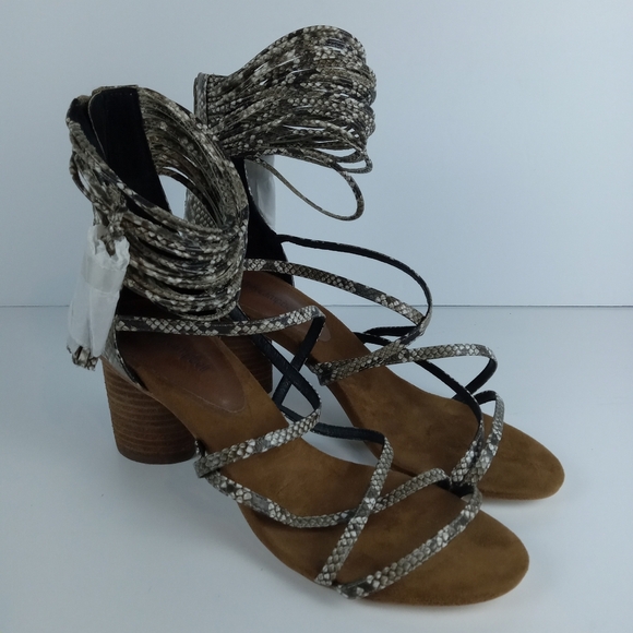 Jeffrey Campbell Despina Sandals Size 11 Taupe Suede Python Snake Print Strappy - Picture 1 of 8